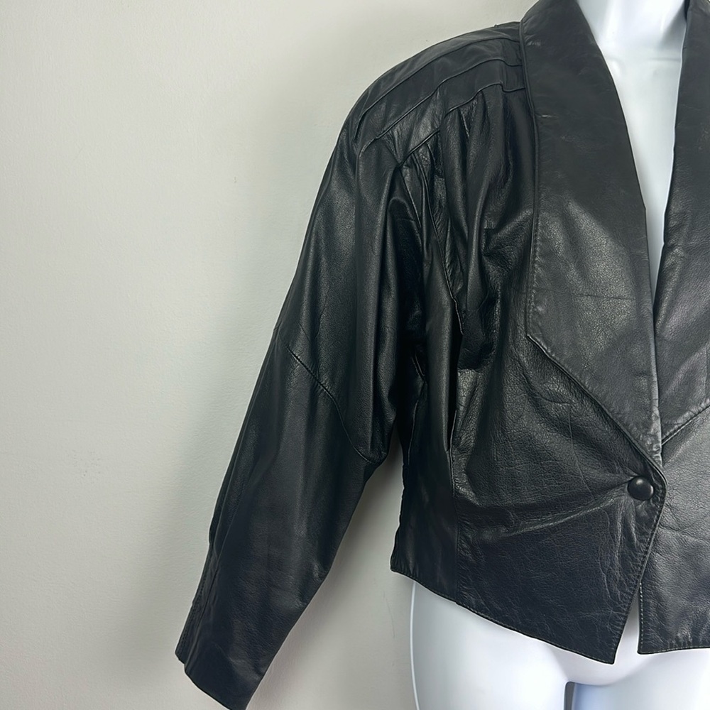 Womens Vintage 80’s Chia Soft Leather Moto Jacket Large Lined Black Coat Glamour - Picture 2 of 16